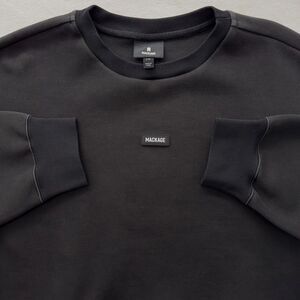 Mackage Justice Crewneck Sweatshirt Mens Large Black Silicone Logo Patch Luxury